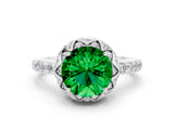 Silver Round Cut Emerald Scalloped Halo Engagement Ring with Round Shared Prong Band_30