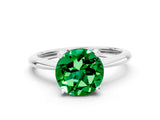 Silver Round Cut Emerald Solitaire Engagement Ring with Classic Band and Four-Prong Setting_24