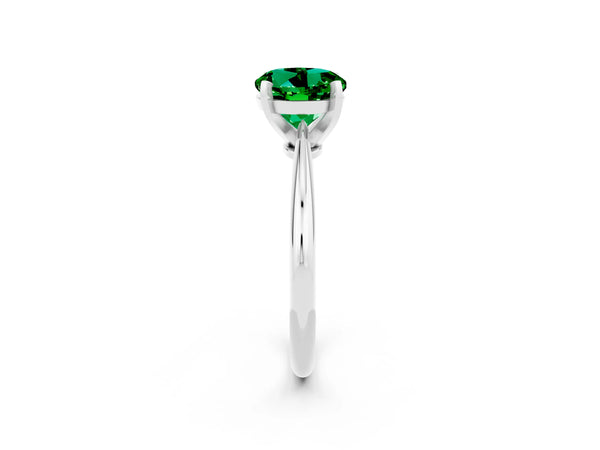 Sterling Silver Round Lab-Grown Emerald Solitaire Engagement Ring with Thin Plain Band