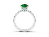 Silver Round Cut Emerald Solitaire Pavé Engagement Ring with Round Band and Prong Setting_93