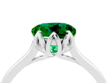 Silver Round Cut Emerald Solitaire Ring with Flower Prong Setting and Classic Band_10