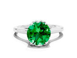 Silver Round Cut Emerald Solitaire Ring with Flower Prong Setting and Classic Band_6