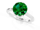 Silver Round Cut Emerald Solitaire Ring with Flower Prong Setting and Classic Band_7