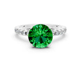 Silver Round Cut Emerald Solitaire Ring with Round  Pavé Band and Four-Prong Setting_42