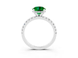 Silver Round Cut Emerald Solitaire Ring with Round  Pavé Band and Four-Prong Setting_45