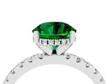 Silver Round Cut Emerald Solitaire Ring with Round  Pavé Band and Four-Prong Setting_46