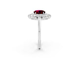 Silver Round Cut Garnet Floral Double Halo Engagement Ring with Prong Setting_147