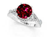 Silver Round Cut Garnet  Halo Twist Band Solitaire Prong Setting Ring_13