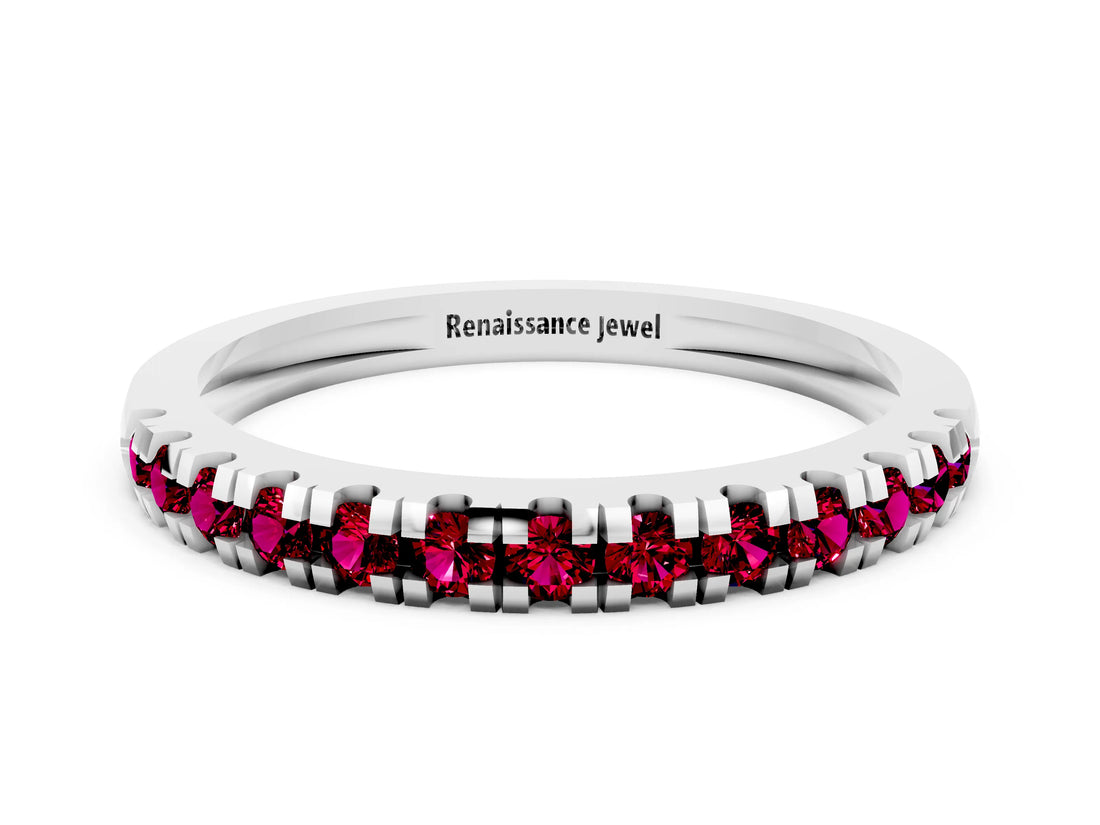 Silver Round Cut Garnet Pavé Set Thin Band_12