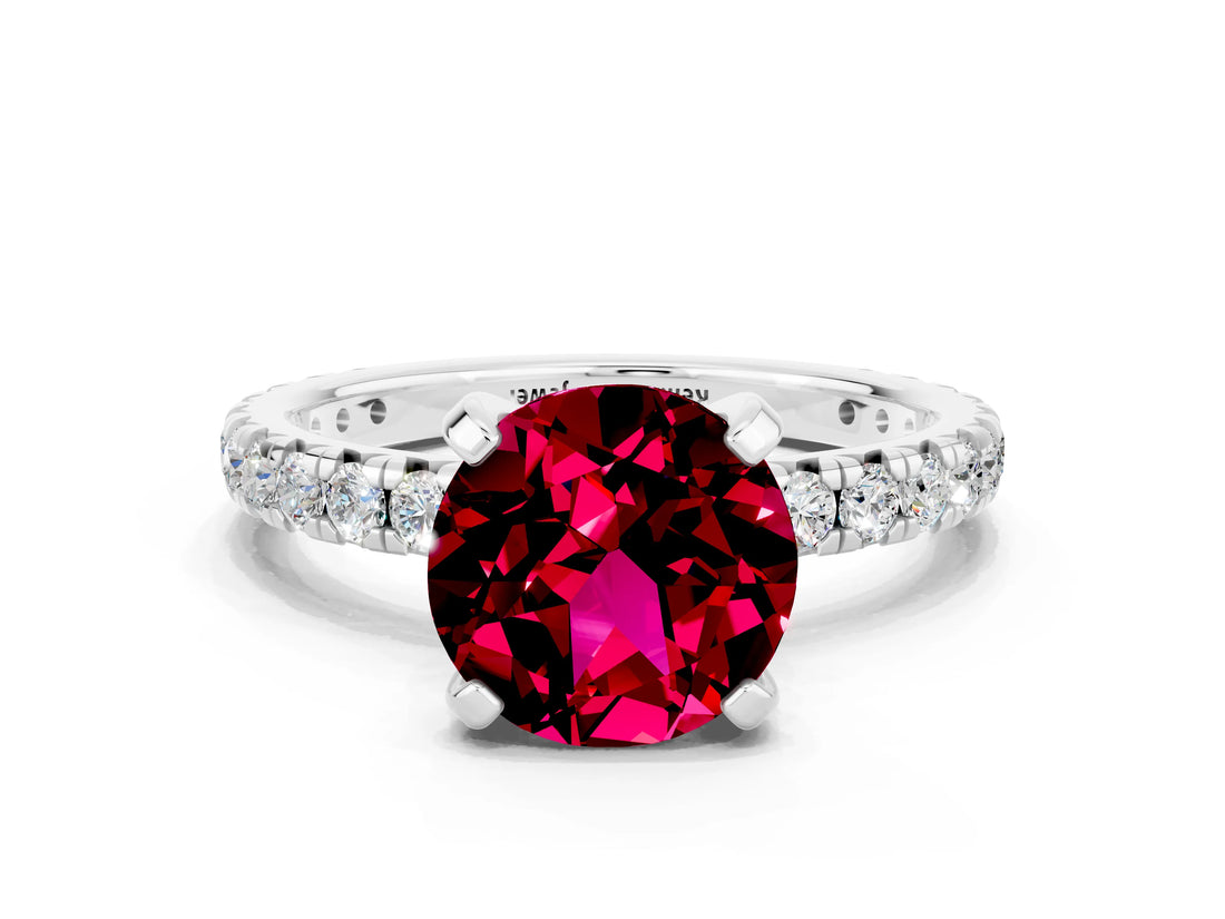 Silver Round Cut Garnet Pavé Solitaire Ring with Round Band and Prong Setting_42