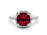 Silver Round Cut Garnet Scalloped Halo Engagement Ring with Round Shared Prong Band_30