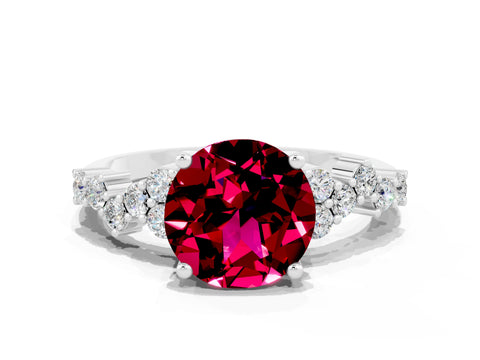 Silver Round Cut Garnet Scattered Round Accent Ring with Prong Setting_78