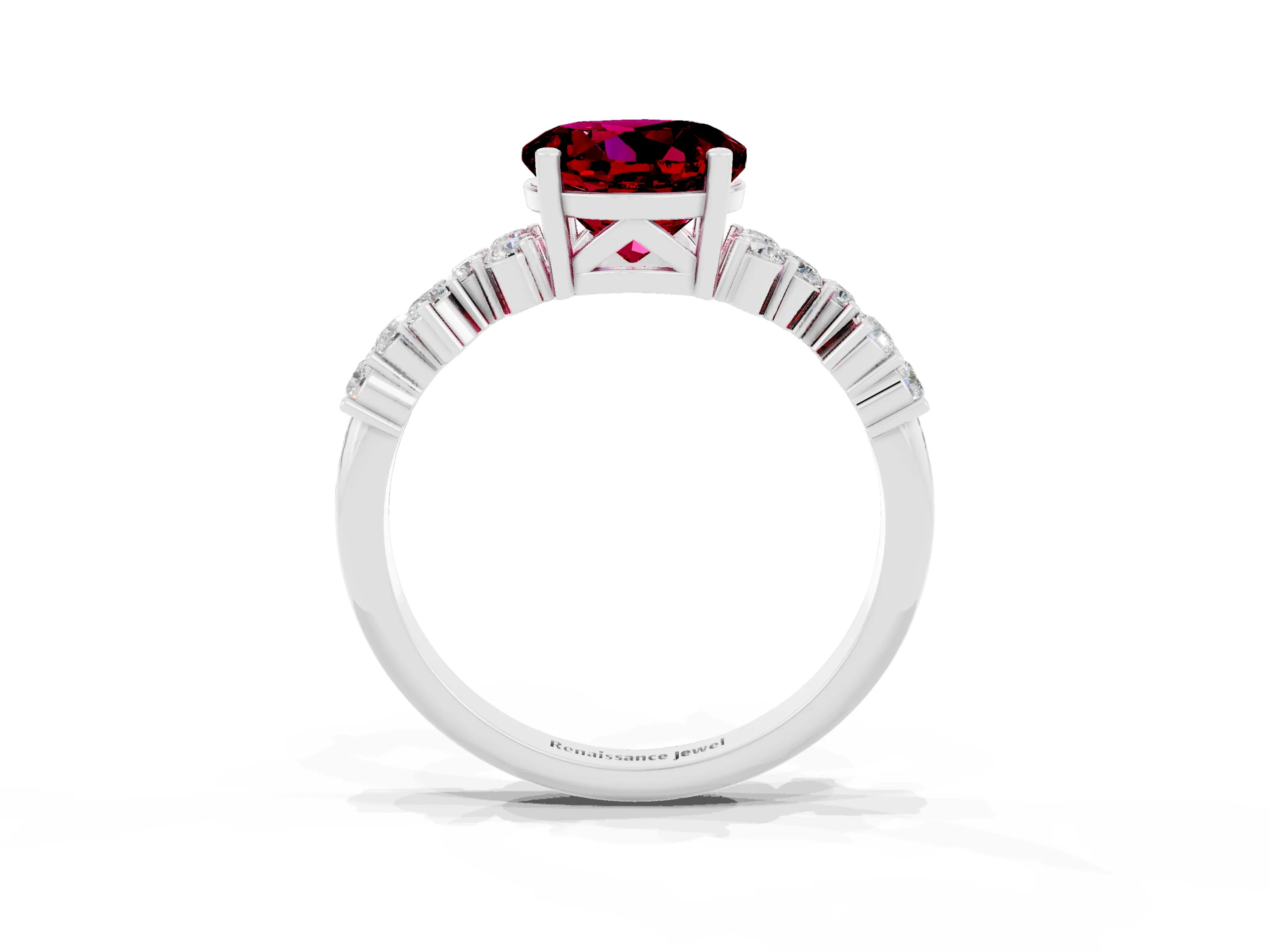 Silver Round Cut Garnet Scattered Round Accent Ring with Prong Setting_81