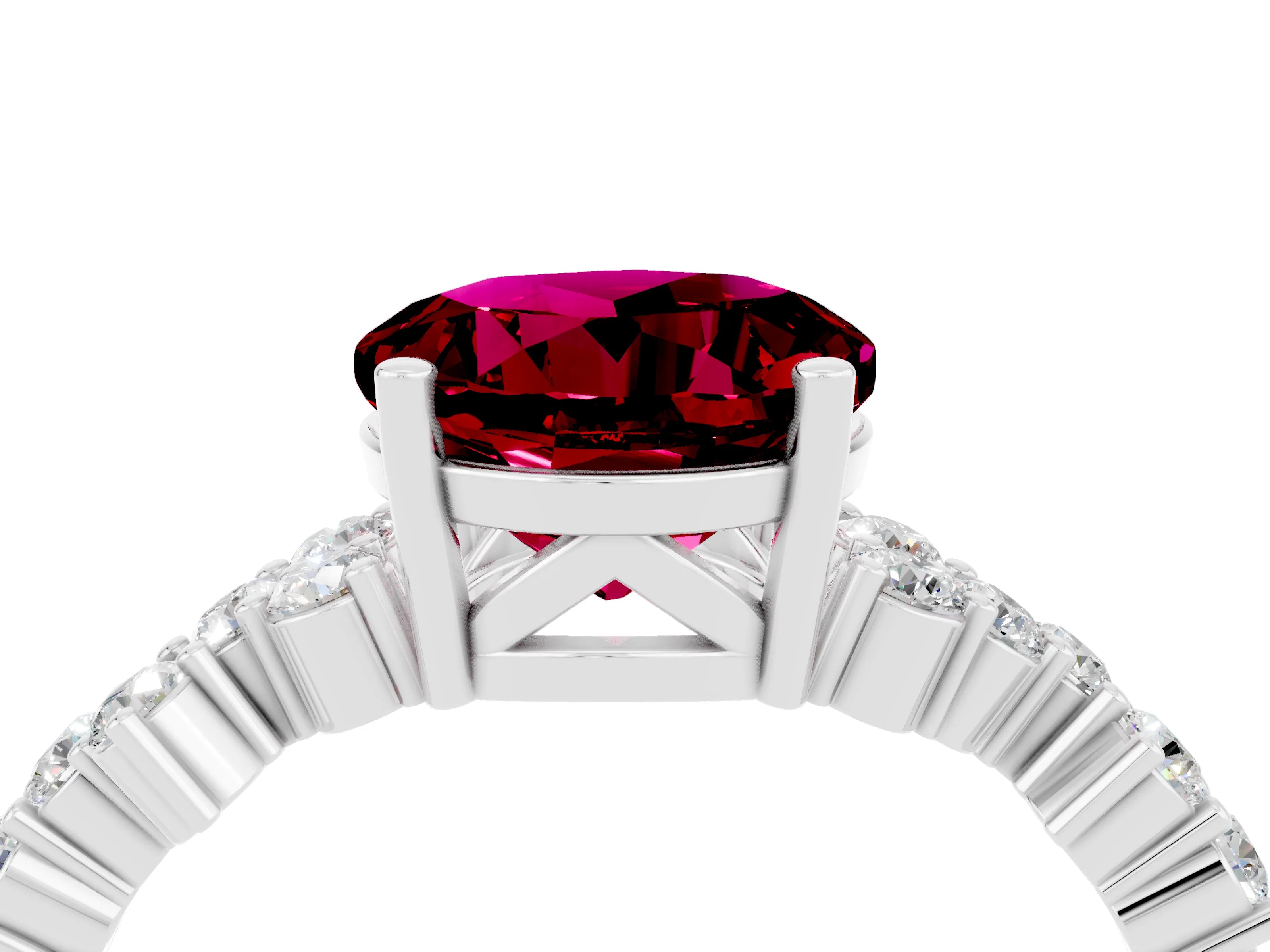 Silver Round Cut Garnet Scattered Round Accent Ring with Prong Setting_82