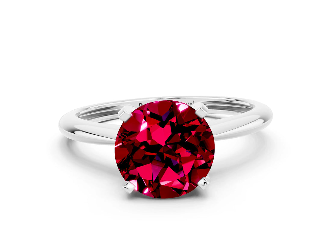 Silver Round Cut Garnet Solitaire Engagement Ring with Classic Band and Four-Prong Setting_24