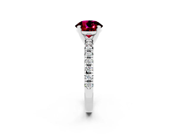 Silver Round Cut Garnet Solitaire Pavé Engagement Ring with Round Band and Prong Setting