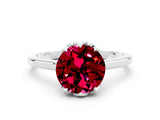 Silver Round Cut Garnet Solitaire Ring with Flower Prong Setting and Classic Band