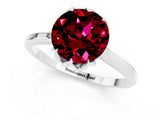 Silver Round Cut Garnet Solitaire Ring with Flower Prong Setting and Classic Band_1