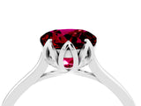 Silver Round Cut Garnet Solitaire Ring with Flower Prong Setting and Classic Band_4
