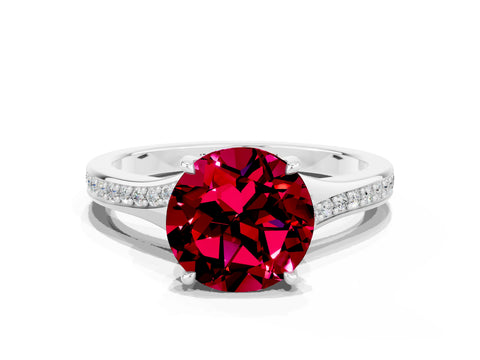 Silver Round Cut Garnet Solitaire Ring with Pavé Band and Prong Setting_12