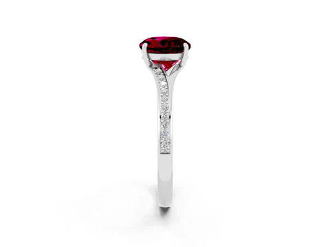 Silver Round Cut Garnet Solitaire Ring with Pavé Band and Prong Setting_14