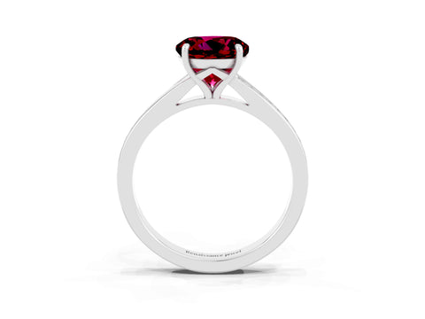 Silver Round Cut Garnet Solitaire Ring with Pavé Band and Prong Setting_15
