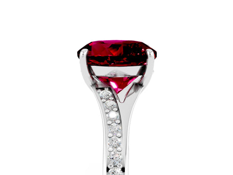 Silver Round Cut Garnet Solitaire Ring with Pavé Band and Prong Setting_17