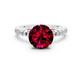 Silver Round Cut Garnet Solitaire Ring with Round  Pavé Band and Four-Prong Setting_30