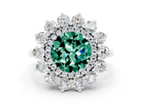 Silver Round Cut Green Sapphire Floral Double Halo Engagement Ring with Prong Setting_144