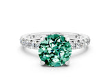 Silver Round Cut Green Sapphire Pavé Solitaire Ring with Round Band and Prong Setting_42