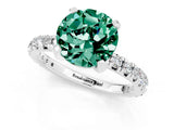 Silver Round Cut Green Sapphire Pavé Solitaire Ring with Round Band and Prong Setting_43