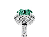 Silver Round Cut Green Sapphire Scalloped Halo Engagement Ring with Round Shared Prong Band_113