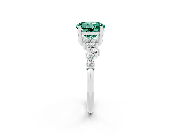 Silver Round Cut Green Sapphire Scattered Round Accent Ring with Prong Setting