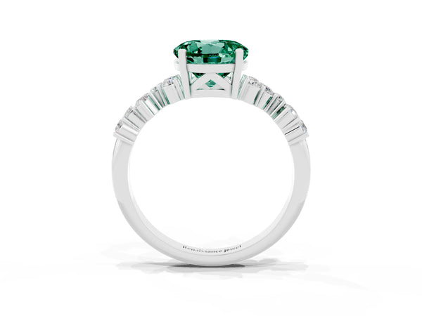 Silver Round Cut Green Sapphire Scattered Round Accent Ring with Prong Setting