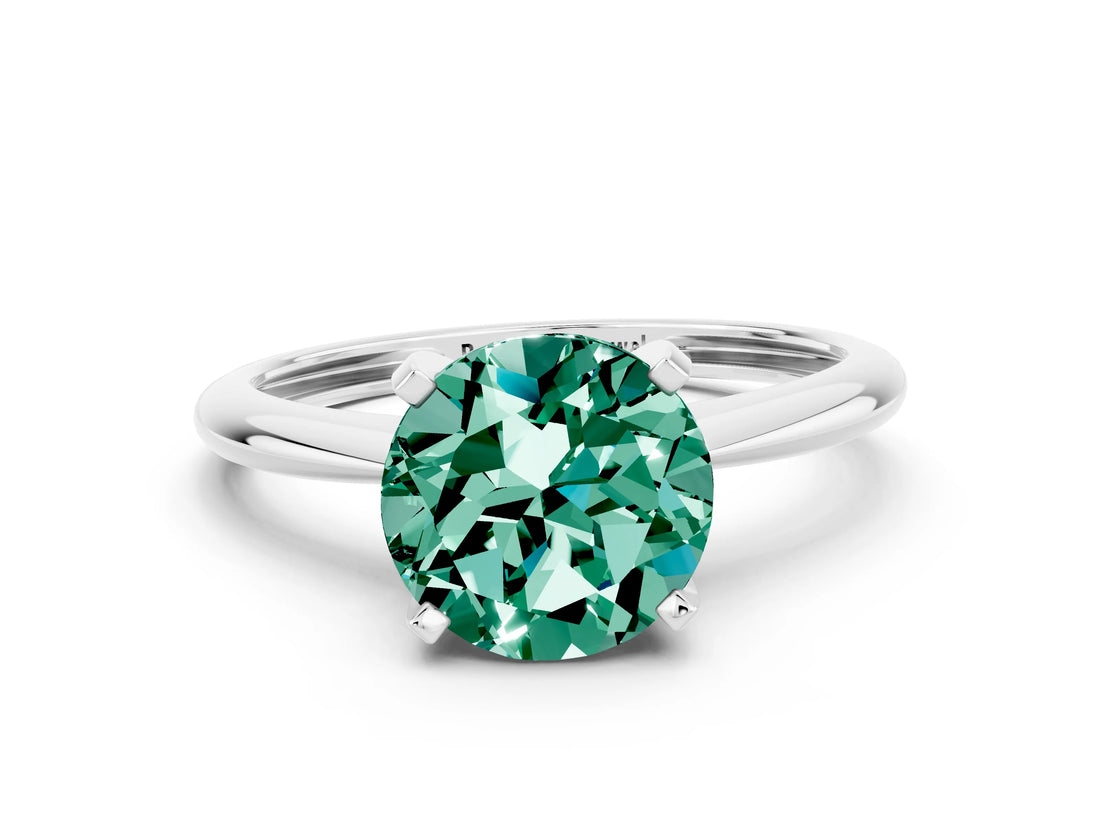 Silver Round Cut Green Sapphire Solitaire Engagement Ring with Classic Band and Four-Prong Setting_24