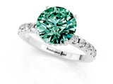 Silver Round Cut Green Sapphire Solitaire Ring with Round  Pavé Band and Four-Prong Setting_43