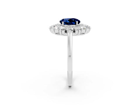 Silver Round Cut Halo Cluster Diamond Ring with Pave Band and Four-Prong Setting_32