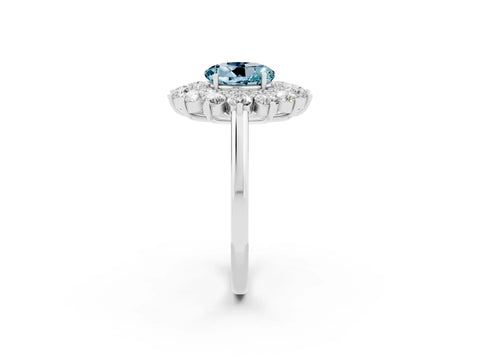 Silver Round Cut Halo Cluster Diamond Ring with Pave Band and Four-Prong Setting_32