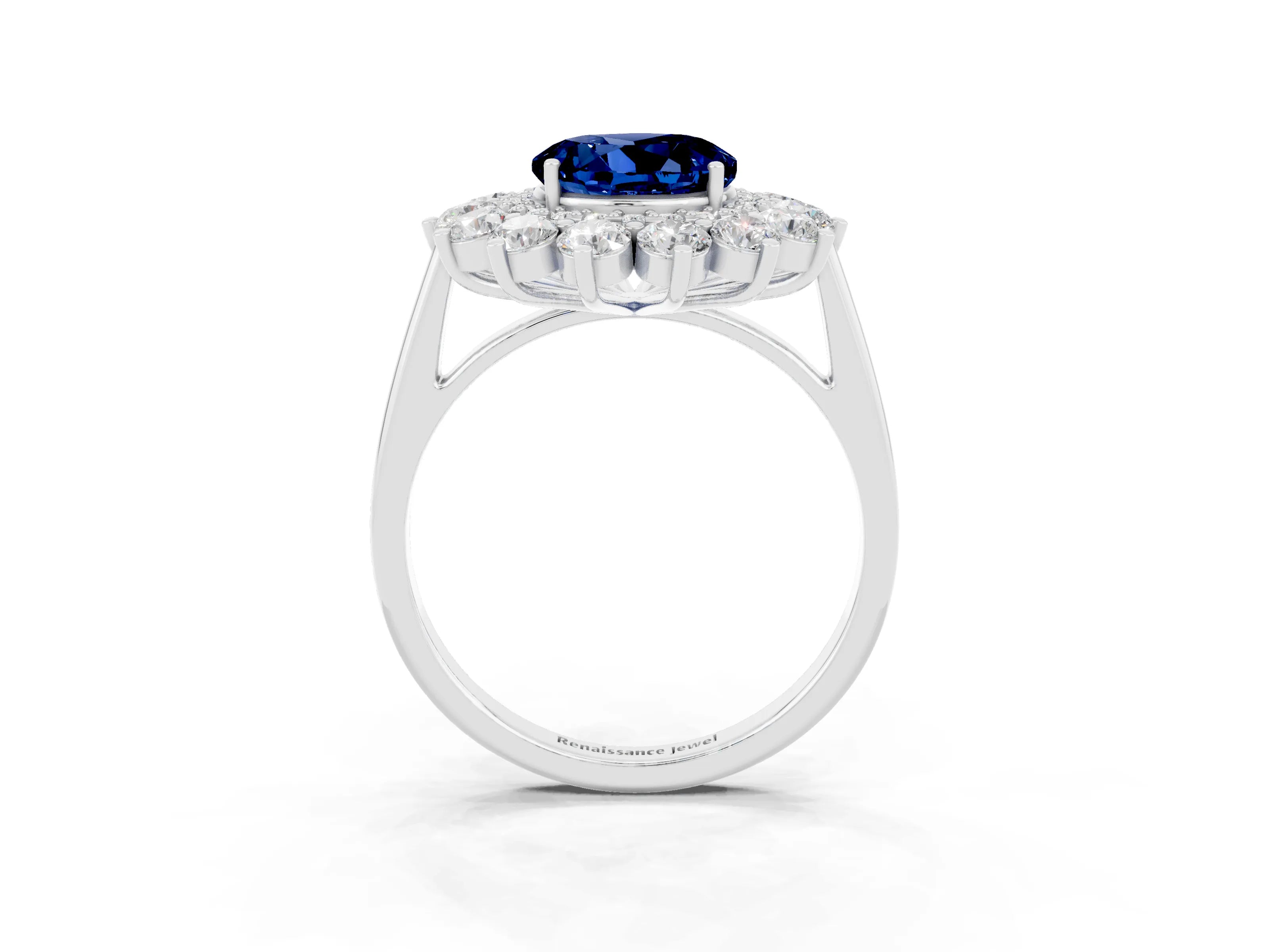 Silver Round Cut Halo Cluster Diamond Ring with Pave Band and Four-Prong Setting_33