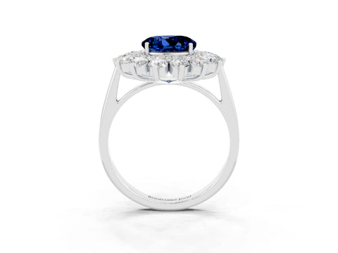 Silver Round Cut Halo Cluster Diamond Ring with Pave Band and Four-Prong Setting_33