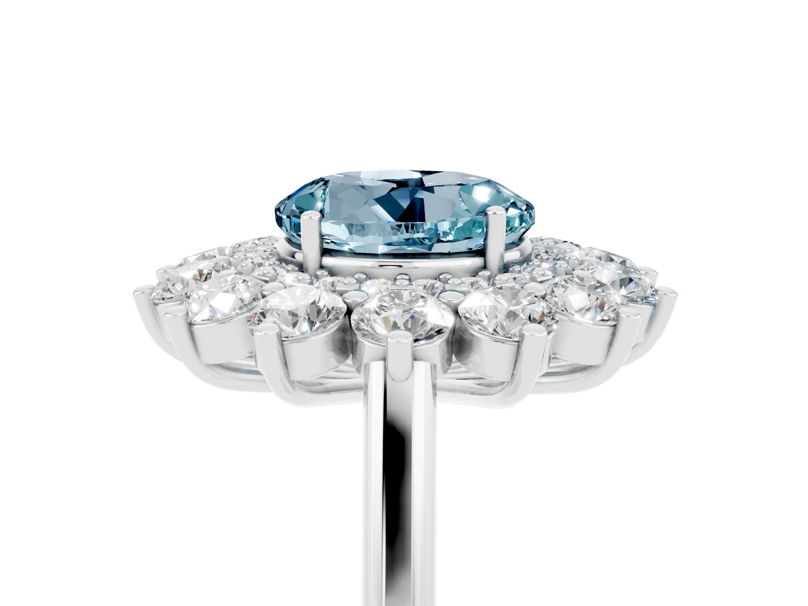 Silver Round Cut Halo Cluster Diamond Ring with Pave Band and Four-Prong Setting_35