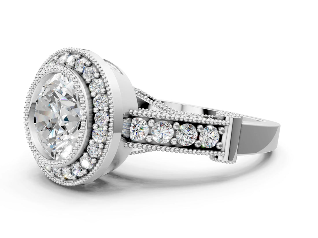 Silver Round Cut Halo Diamond Split Shank Pave Ring_13