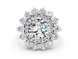 Silver Round Cut Moissanite Floral Double Halo Engagement Ring with Prong Setting_168