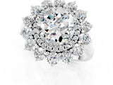 Silver Round Cut Moissanite Floral Double Halo Engagement Ring with Prong Setting_169