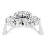 Silver Round Cut Moissanite Floral Double Halo Engagement Ring with Prong Setting_172