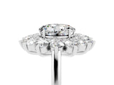 Silver Round Cut Moissanite Floral Double Halo Engagement Ring with Prong Setting_173