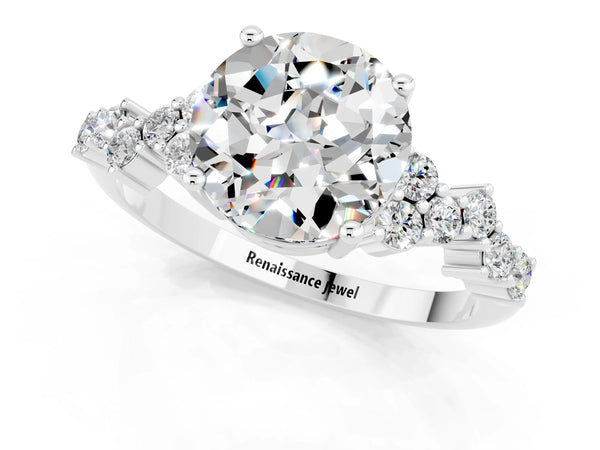 Silver Round Cut Moissanite Scattered Round Accent Ring with Prong Setting