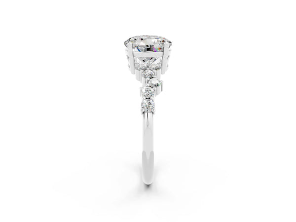 Silver Round Cut Moissanite Scattered Round Accent Ring with Prong Setting