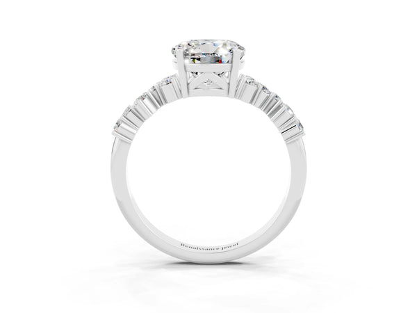 Silver Round Cut Moissanite Scattered Round Accent Ring with Prong Setting