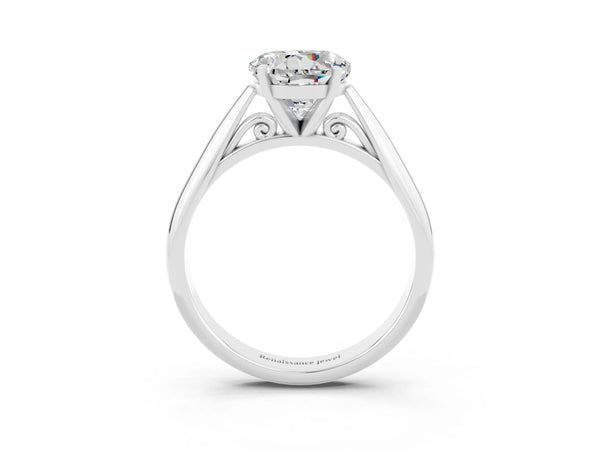 Sterling Silver Round Moissanite Solitaire Cathedral Engagement Ring with Arched Shoulders